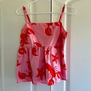 J. Crew Pink and Red Lobster Print Top